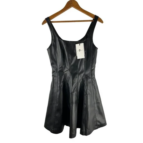 slim fit dress slacks Faux Leather Dress - Leather Mini Dress - Open Back Mini Dress main image 1